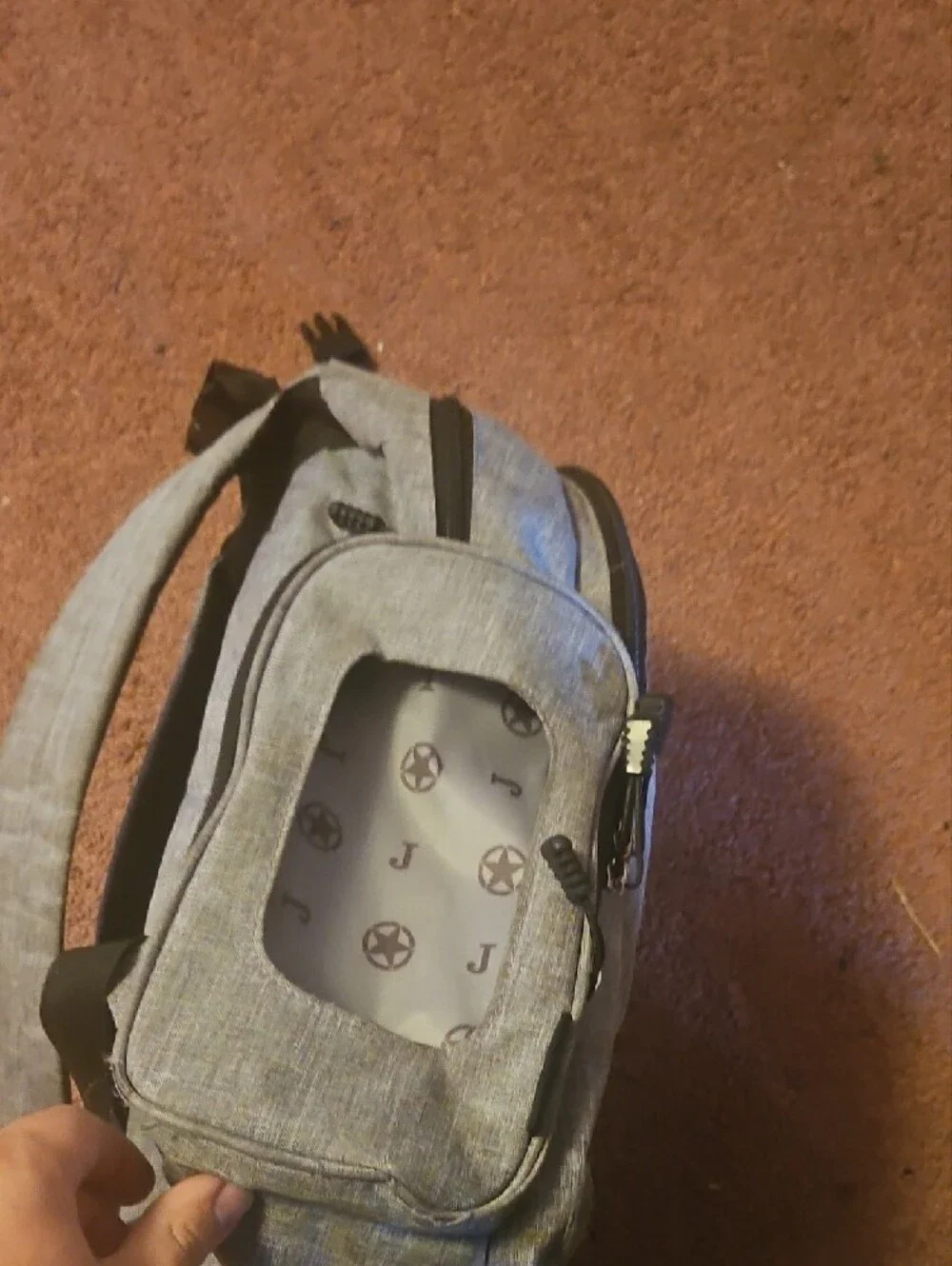 Gray Baby Backpack Diaper Bag with Black Accents